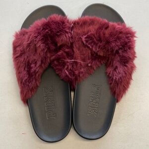 PINK Victoria's secret VS Criss Cross Faux Fur Slides Size Large 10